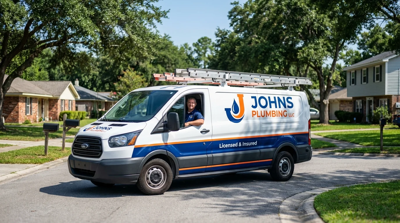 Johns Plumbing LLC service van in Oxford, IN