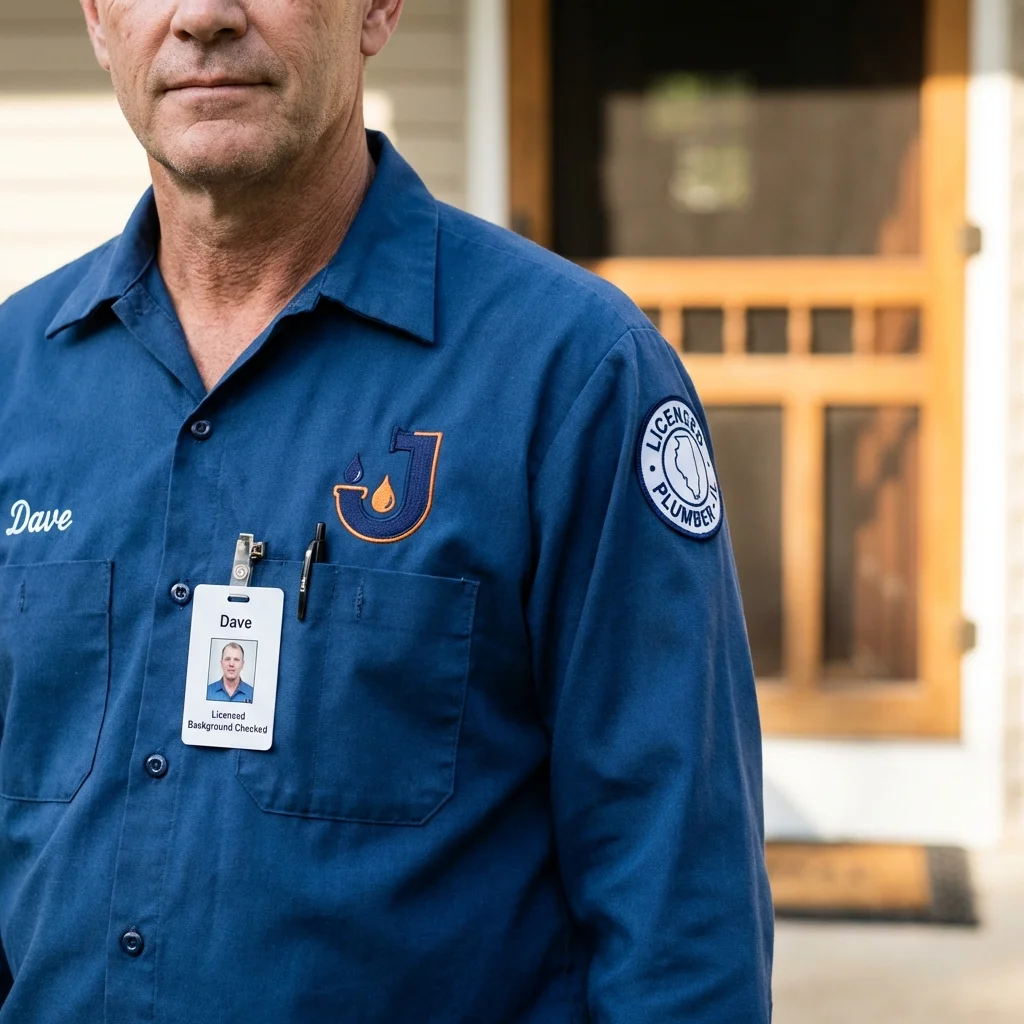 Licensed plumber showing ID badge in Oxford, IN