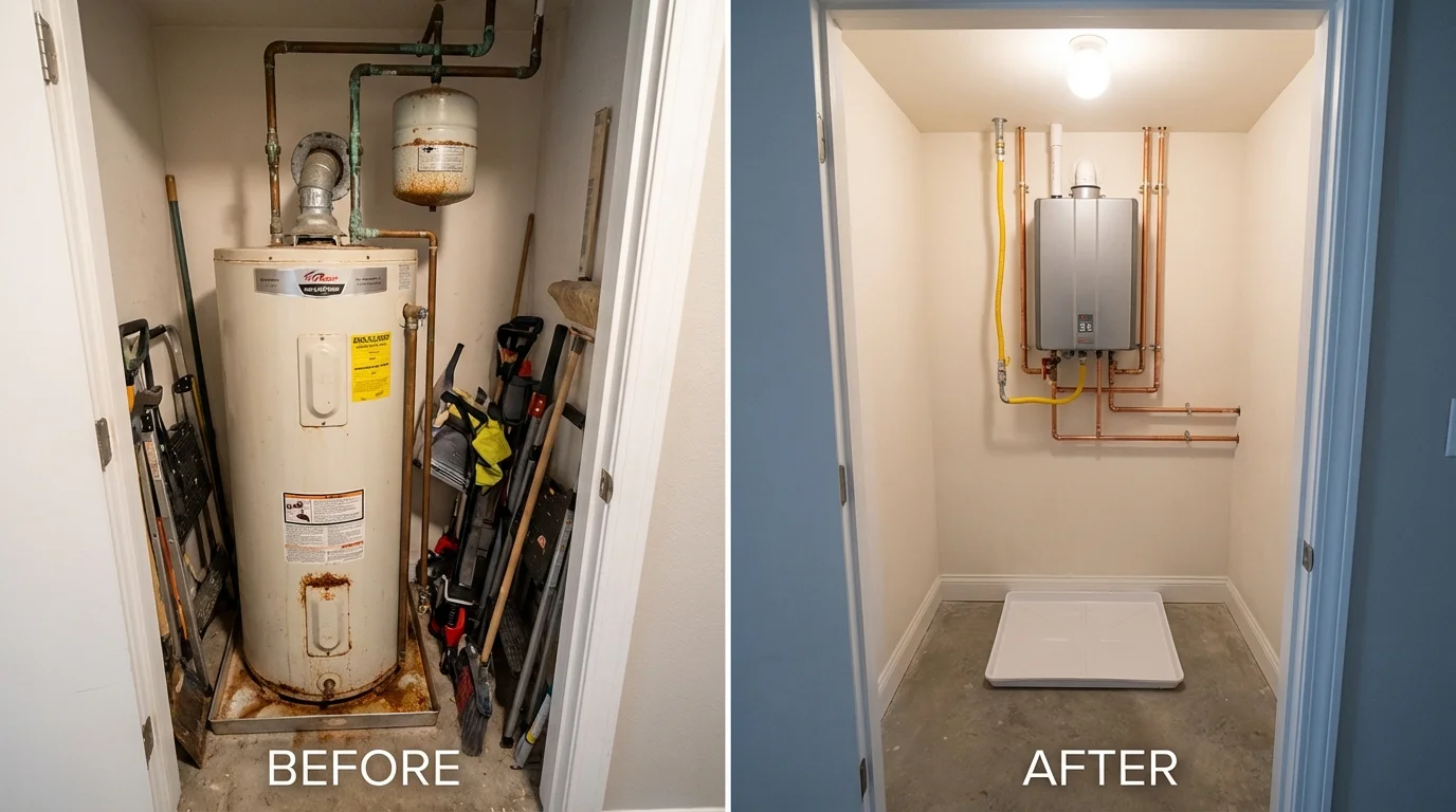 Tank water heater versus wall-mounted tankless unit comparison for Oxford, IN homeowners